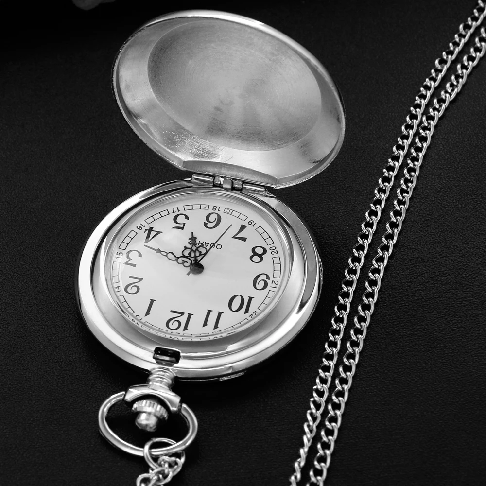 Reloj de bolsillo de cuarzo para hombres, accesorio de artesanía antigua, estatua de cabeza de Stalin, carcasa tallada con texto de acero plateado, el mejor recuerdo para festivales, regalo