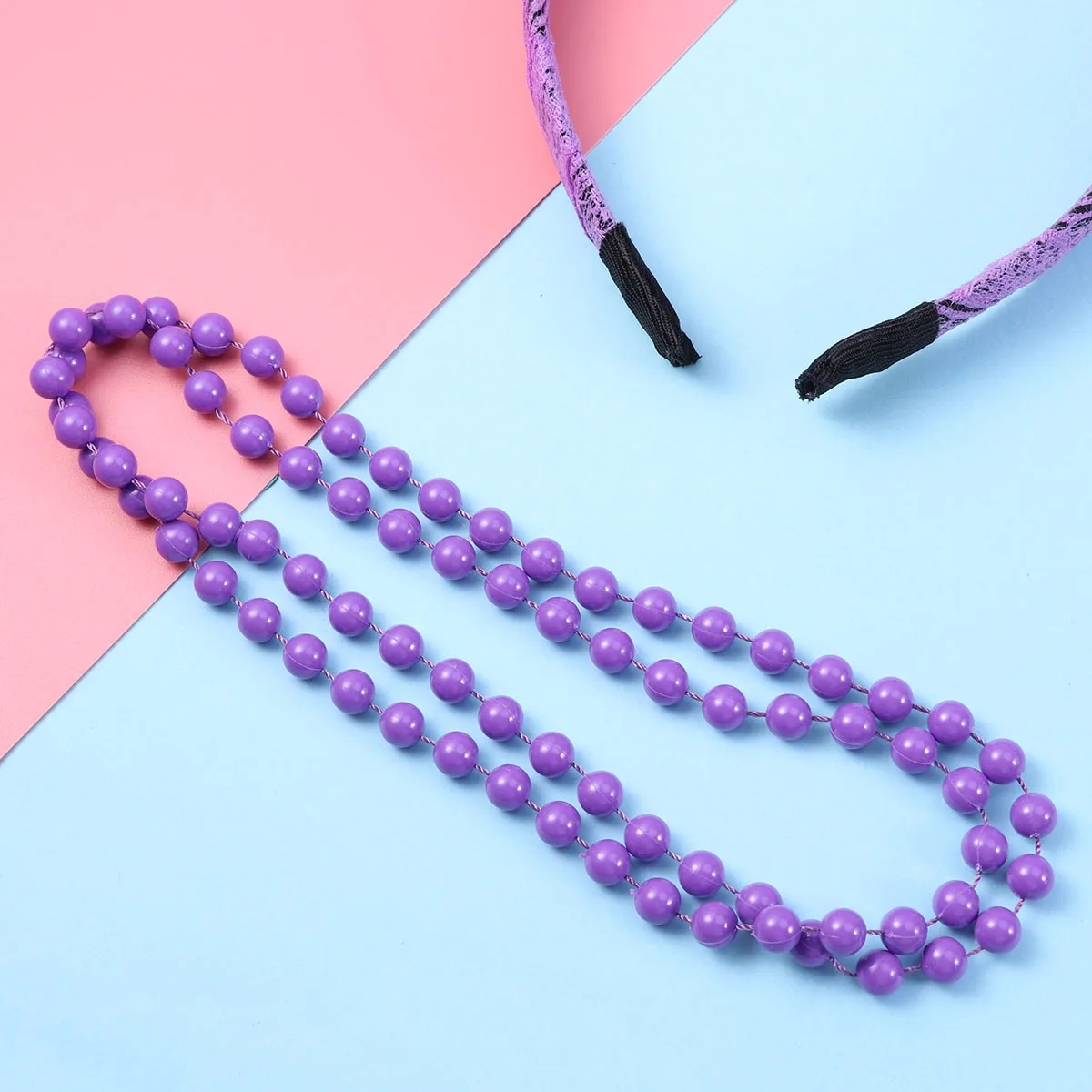 5-teiliges 80er-Jahre-Kostüm-Zubehör-Set, bunte Armbänder, Halskette, Ohrringe, Spitze, Stirnband, Netzhandschuhe, Party-Outfit