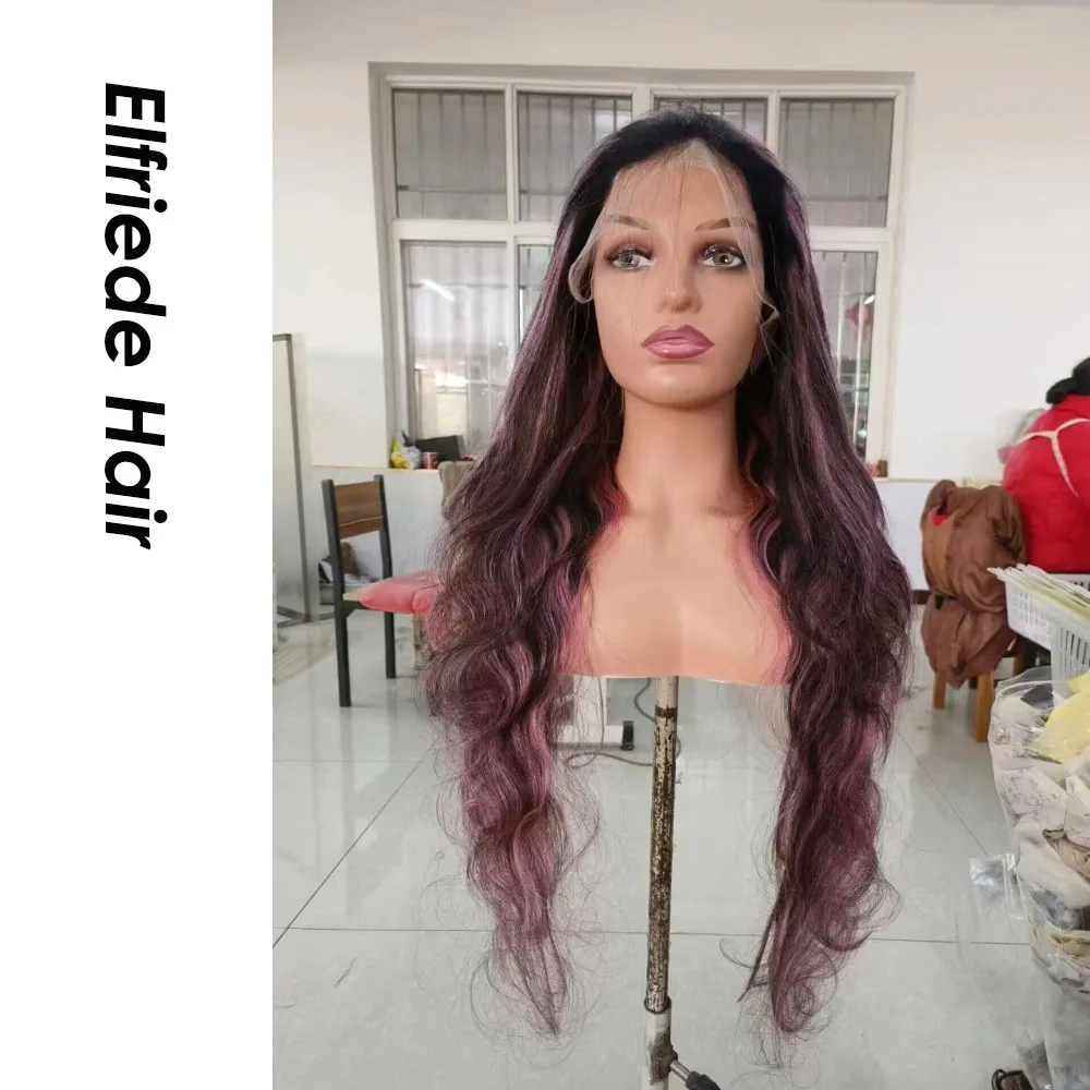 Elfriede #P1B/Pink Highlight Body Wave Lace Front Wigs for Women Lace Wig 4x4 13X4 13X6 HD Lace Frontal Wig 100% Human Hair Wigs