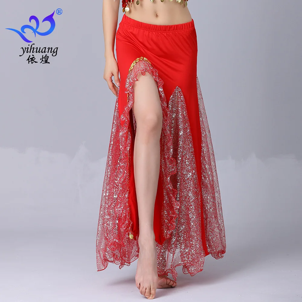 1pcs/lot woman belly dancing sequin skirt lady split performance dancing skirt