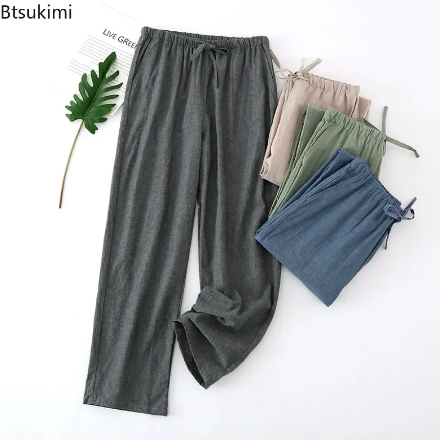 

2025 Men's Casual Pajamas Pants 100% Cotton Pants Male Loose Spring Autumn Summer 100% Cotton Casual Loungewear Men Sleep Pants