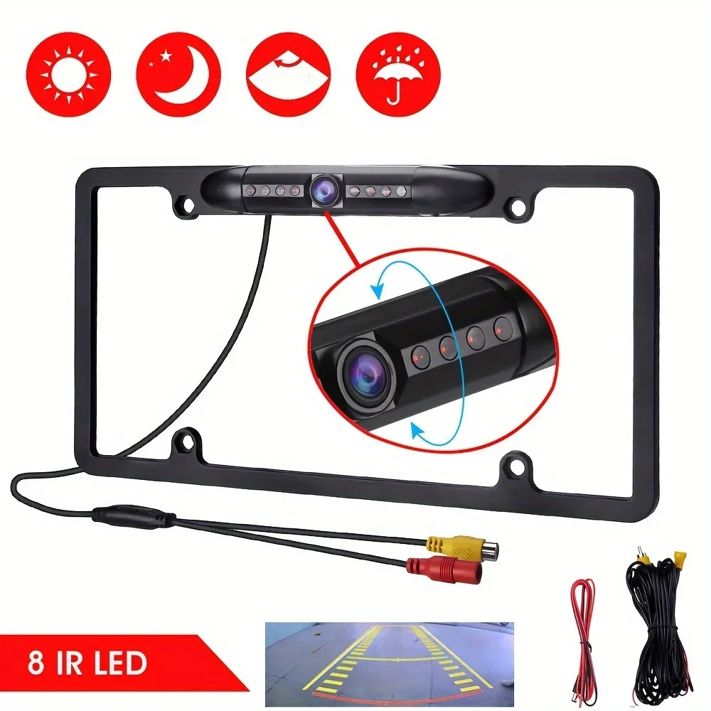 

Universal License Plate Waterproof Rear View Reverse Backup HD 8 LED Camera Kit