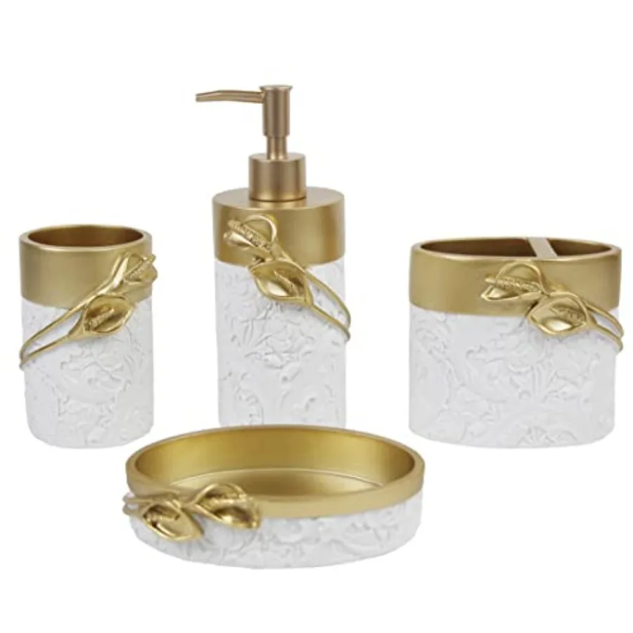 

Bathroom Accessories Set, en Design Toothbrush Holder, Farmhouse Bathroom Decor, 4 Pcs Resin Gift Set Apartment Necessities, Co