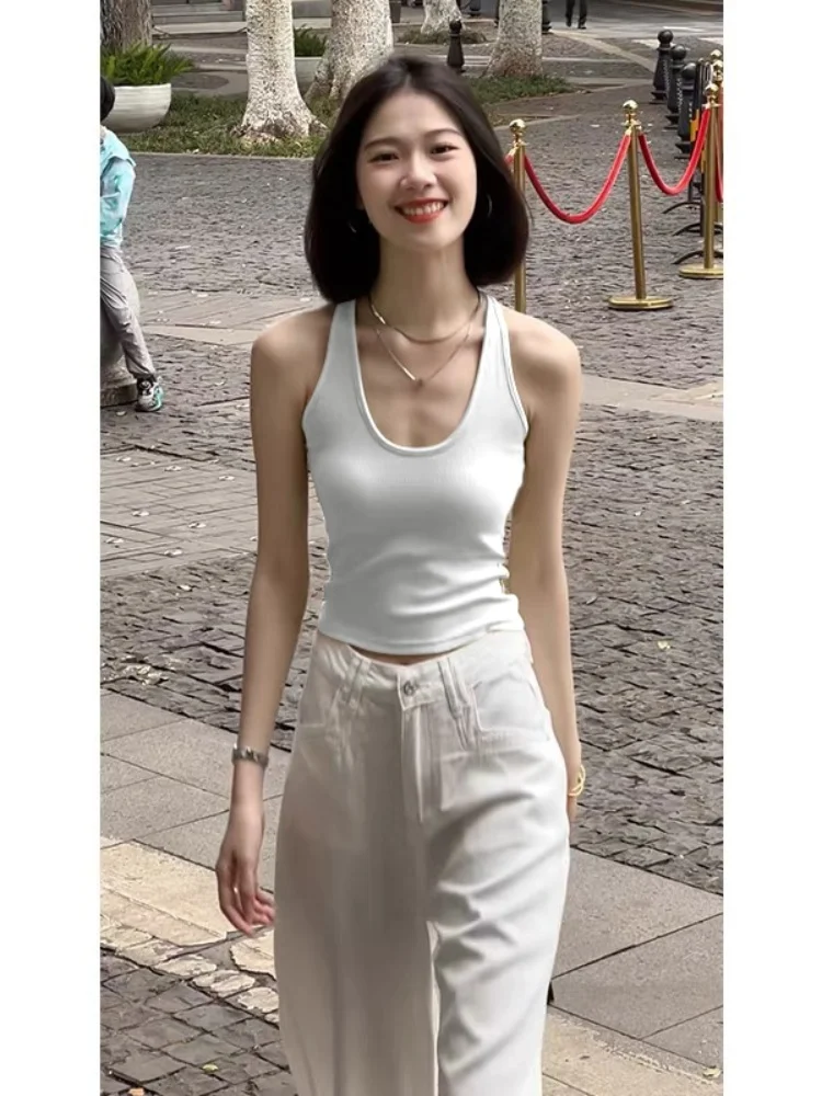 Women's Cotton Tank Top U-Neck Sleeveless Vest 95% Cotton with Chest Pad Large Size Summer New Style Inner Wear Beauty Back