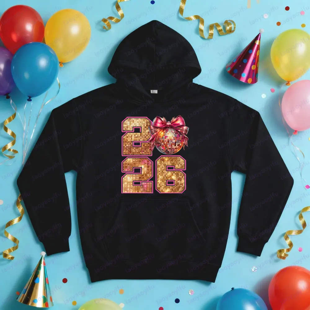 2026 السنة الجديدة ديسكو الكرة البلوز الرجعية Coquette القوس السنة الجديدة الملابس ليلة رأس السنة الجديدة حفلة رائجة البيع النساء هوديس الموضة #4