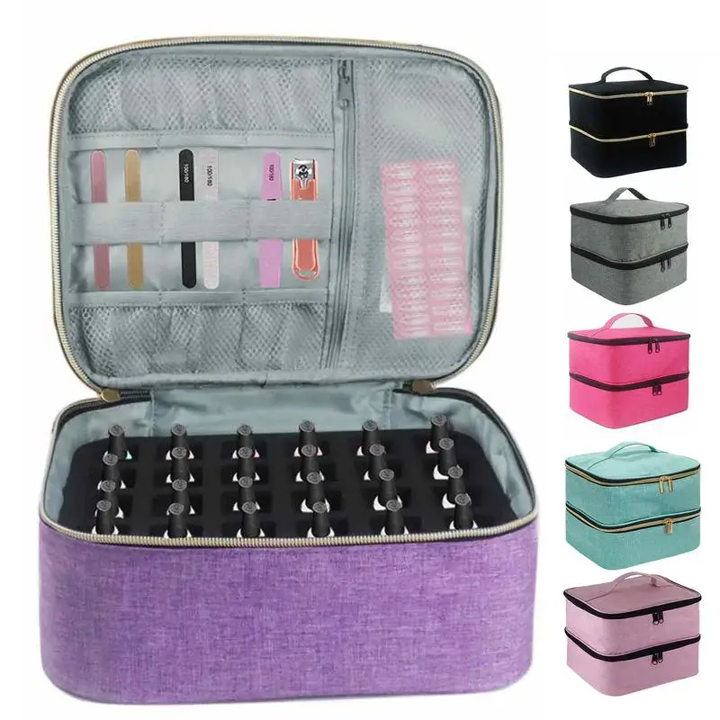 Portable 30 Bottles Nail Polish Storage Bag Cosmetic Large Handbag Organizer With Handle For Travel 2 Layer EssentialOil Bag