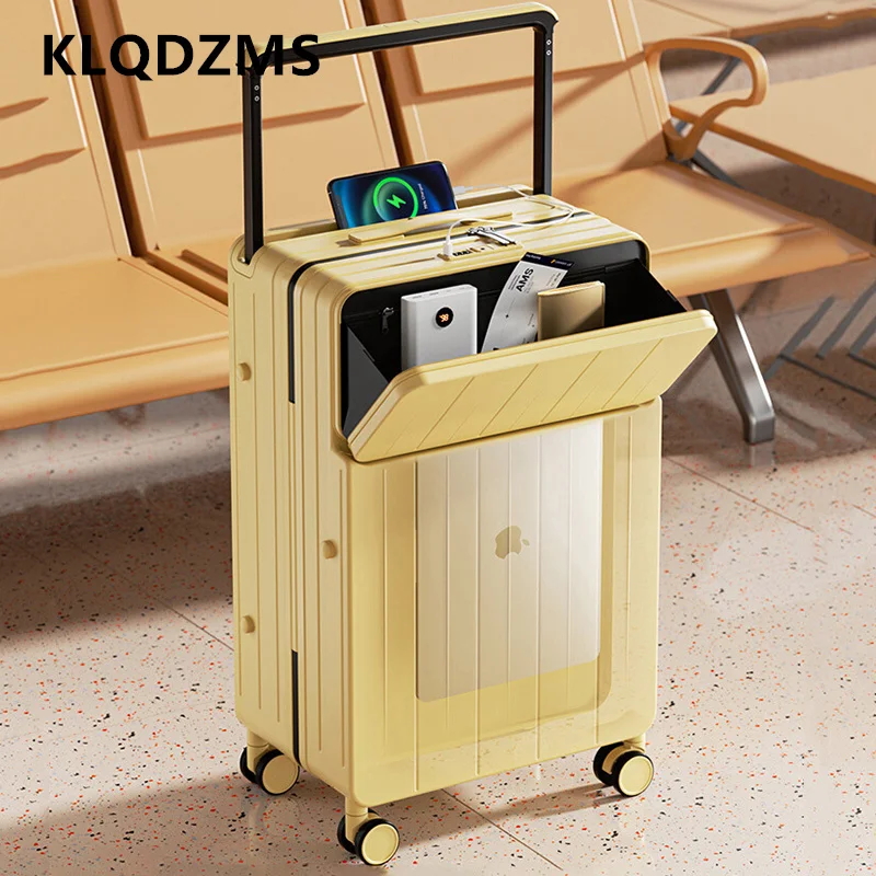 

KLQDZMS 20"22"24"26Inch PC Suitcase Front Laptop Boarding Case USB Charging Trolley Case Men Women Universal with Wheels Luggage
