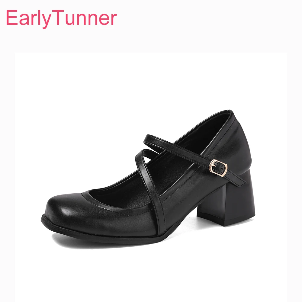 2026 Autumn Fashion Women Pumps Mary Janes High Block Heels Office Lady Daily Shoes Large Plus Size 12 43 47 Non-slip