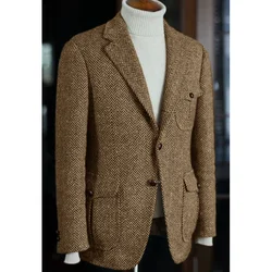 Blazer à chevrons à boutonnage simple pour hommes, vestes décontractées, manteau élégant, vêtements de scène pour hommes, vêtements pour hommes