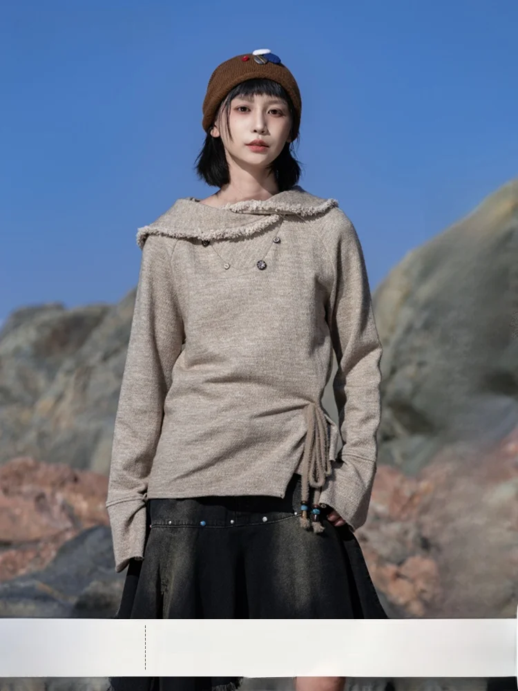

Early Girl Saoe Mongolian Series Oversized Long Sleeve Hoodie Vintage Turn-down Collar Sweatshirt Women's Comfortable Streetwear