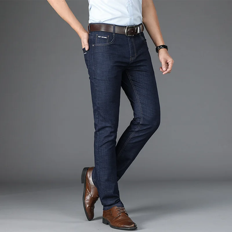 BROWON Summer 2025 Straight Jeans Man Black Social Work Thin Soft Cool Long Business Denim Trousers Men Oversize Hombre