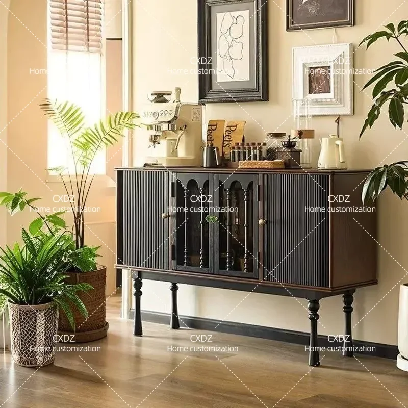 Medieval solid wood sideboard French wall locker Vintage rolling shutter door porch cabinet Hogwarts promenade cabinet
