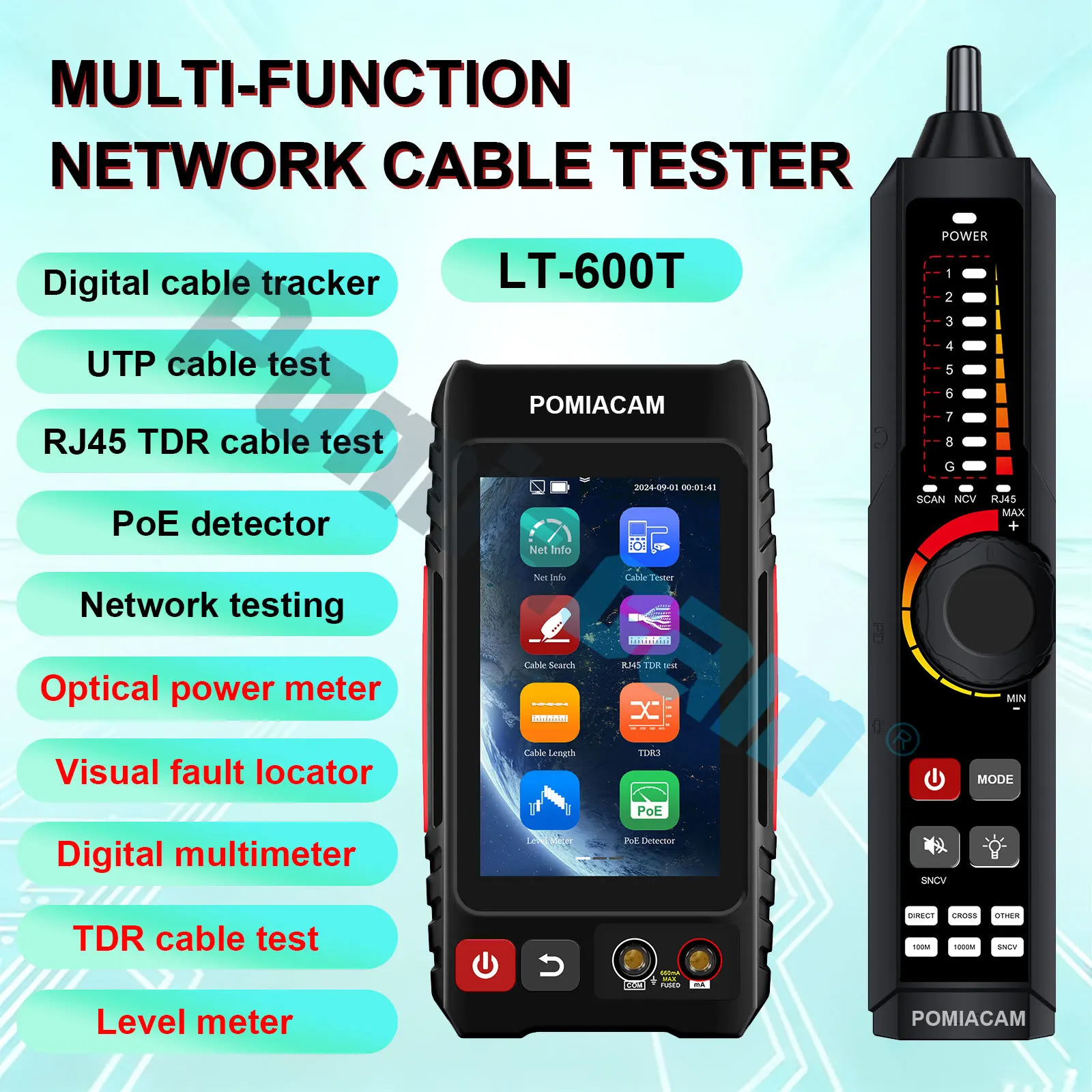 Alles-in-één netwerkkabeltester, TDR, POE-detector, digitale multimeter en glasvezel OPM/VFL LT-600T - afbeelding 1