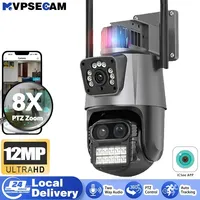 12MP ICsee IP66 Waterproof Outdoor Camera 6K WIFI Camera Two-Way Call Color Night Vision 8x Zoom 360° Ptz Translation and Tilt