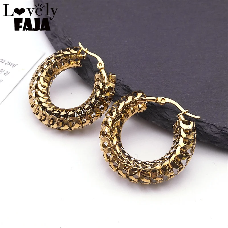 

Chunky Fashion Round Hoop Earrings for Women Vintage Simple Stainless Steel Gold Color Geometric Earrings Jewelry Gift R9714S03