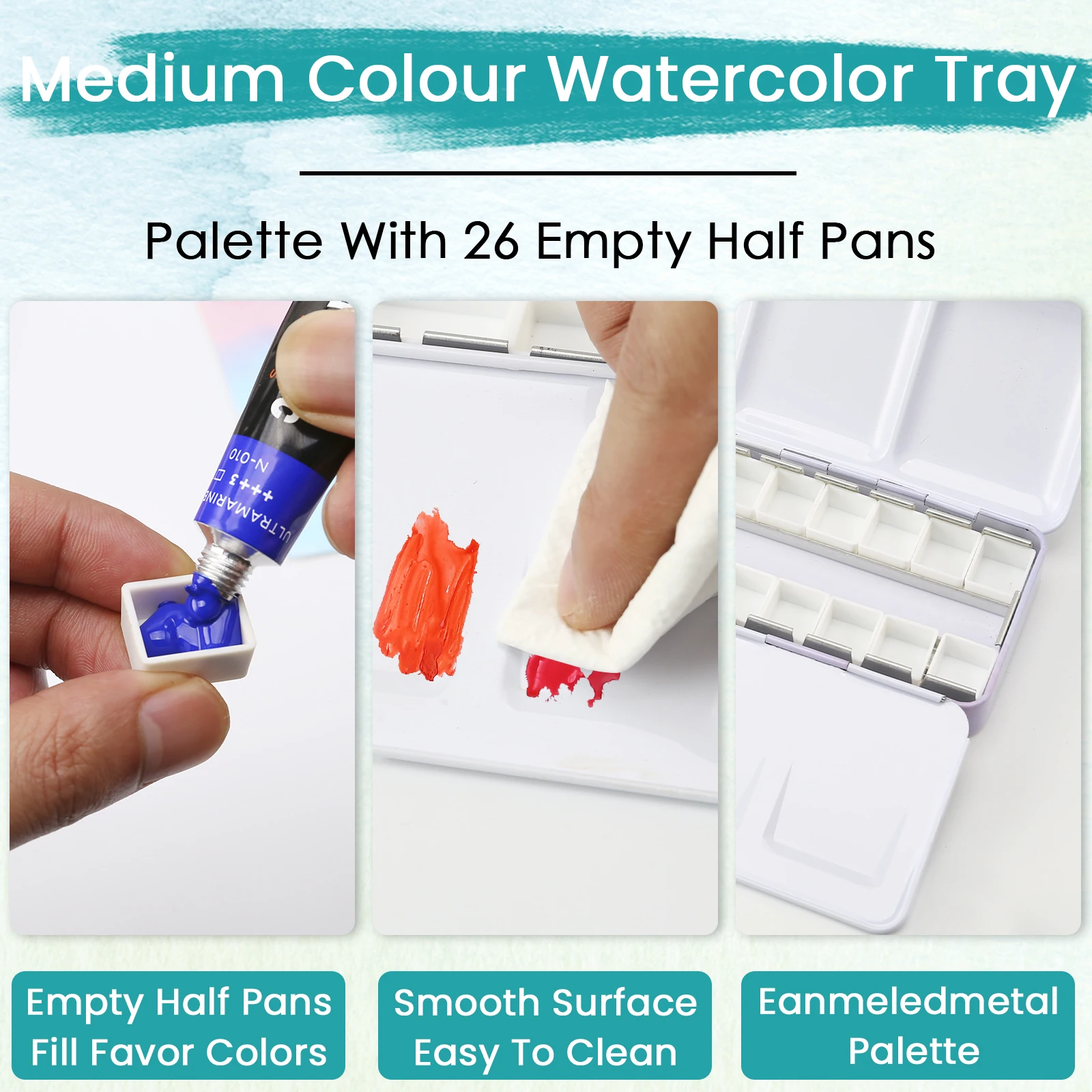 Imagem -06 - Paleta de Aquarela Vazia com Bandeja de Pintura Removível Meia Panelas Estanho Resistente 26 Pcs