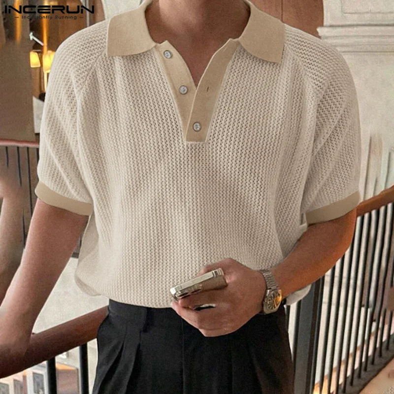 

Рубашка INCERUN мужская с отложным воротником, уличная одежда с короткими рукавами, Повседневная модная блуза в Корейском стиле, лето 2024