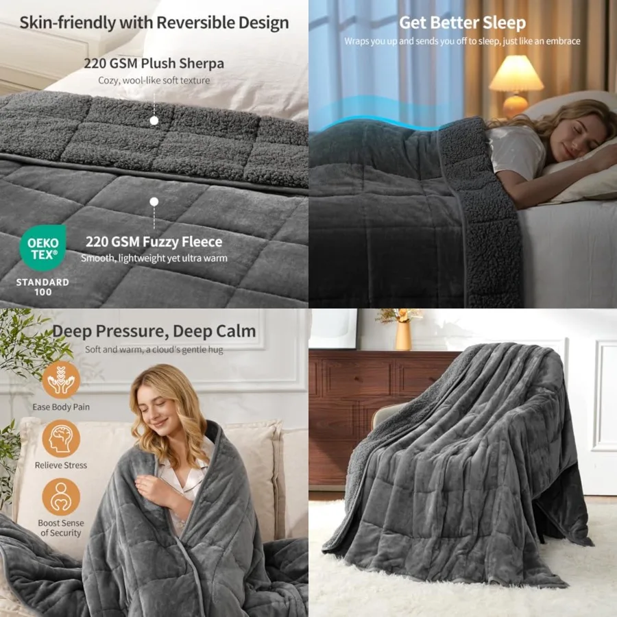 

Weighted Blankets for Adults Queen Size, 15lbs 60x80 Inch Blanket with Soft Warm Plush Sherpa Fleece, Washable Thick Heavy Thro