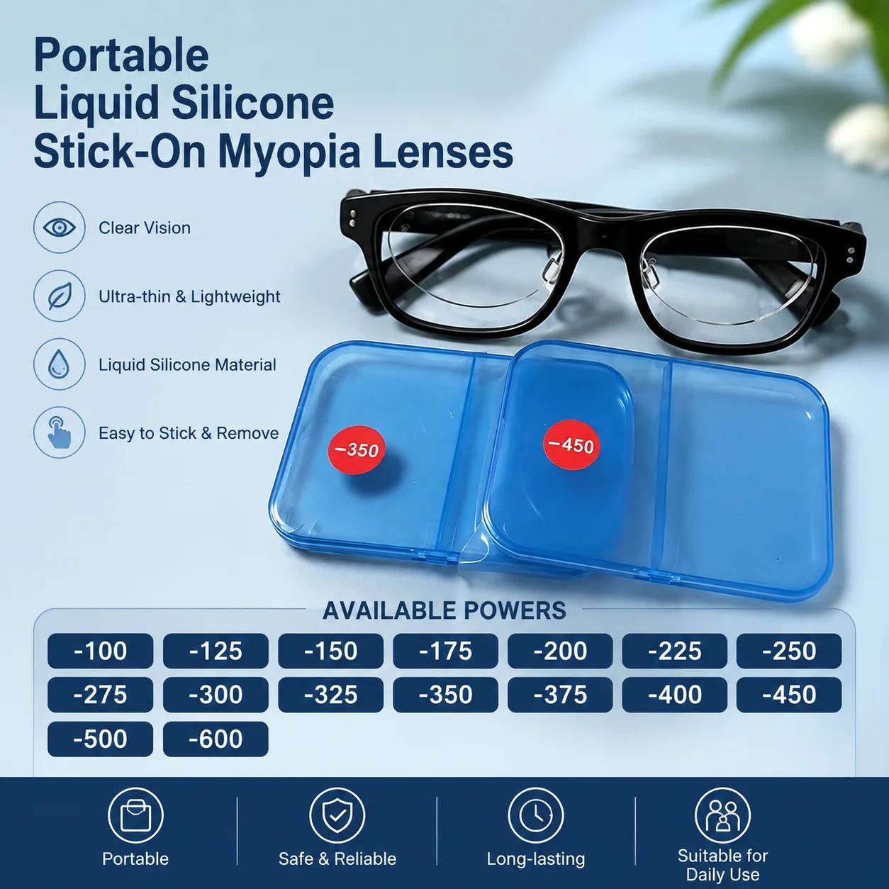 2026 Myopie-Linsen: Neue Technologie Silikon-Myopie-Patch, tragbare selbstklebende Sonnenbrille, Schwimmbrille, Sportbrille, Schutzbrille