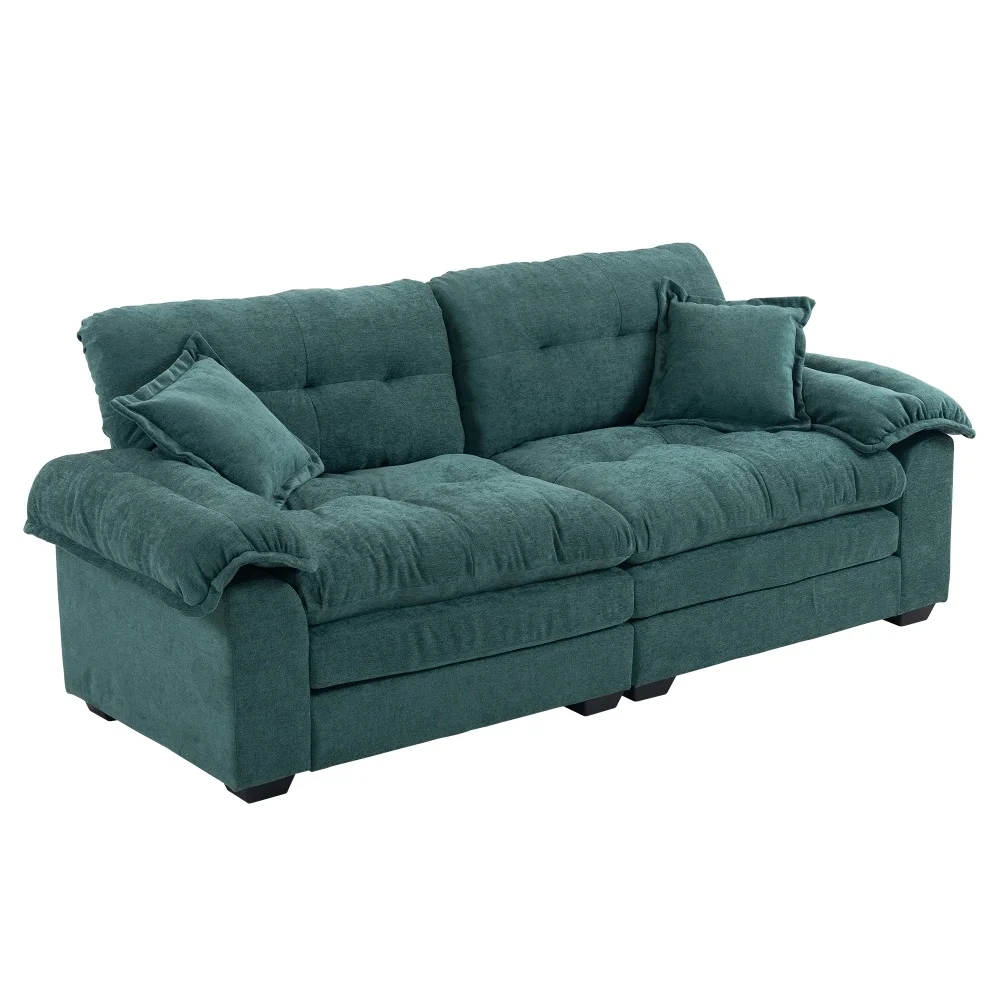 213cm Chenille Diepzittende Sofa met Dubbellaagse Kussens, 2-zitsbank voor Kleine Woonkamers, Appartementen & Kantoren - afbeelding 1
