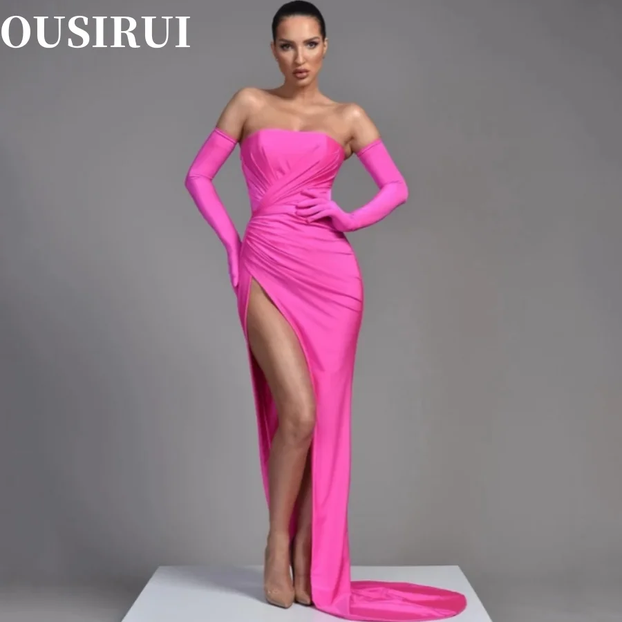 

OUSIRUI Prom Dress Without Gloves High Split Cocktail Sexy Mermaid Prom Evening Dresses Strapless Party Prom Gowns Plus Size