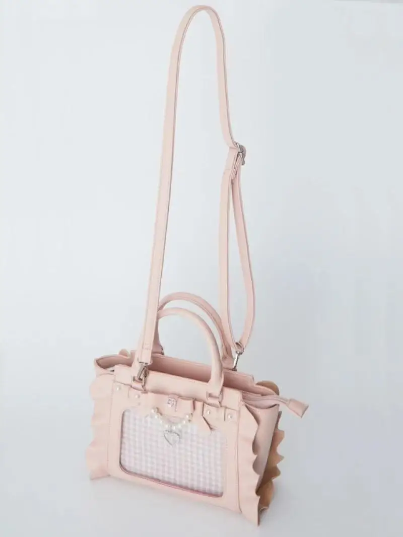 Harajuku Square Pink Ita Bag Women New Japanese Pearl Handle Messenger Bag Wallet Female Sweet Cute Crossbody Bags Aesthetic view 4