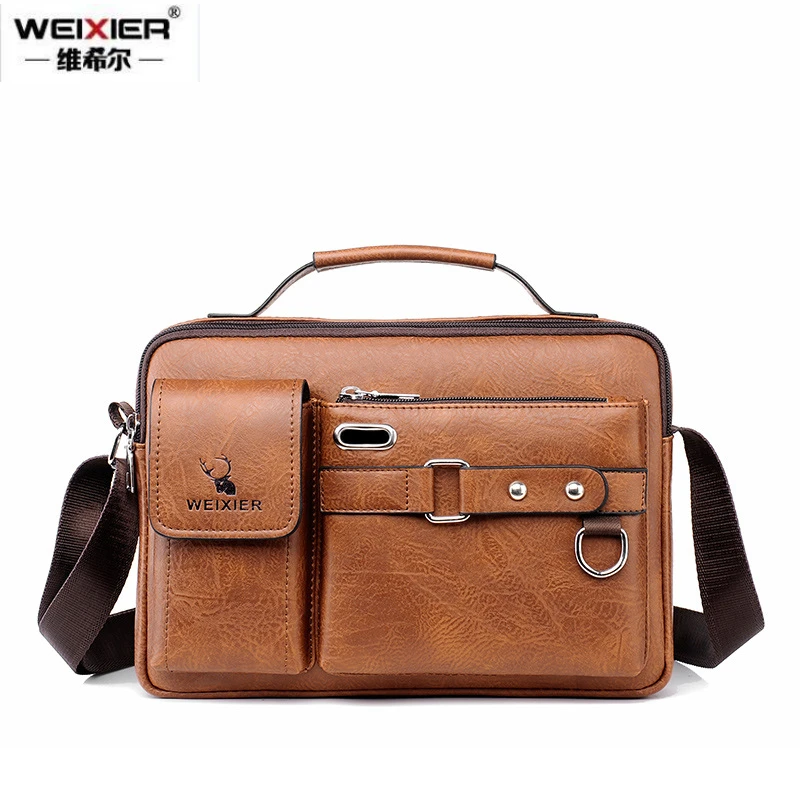 WEIXIER Fashion Men\'s Shoulder Bag Portable PU Leather Handbag Business Briefcase Travel Man Crossbody Bags Brand Qualit Men Bag