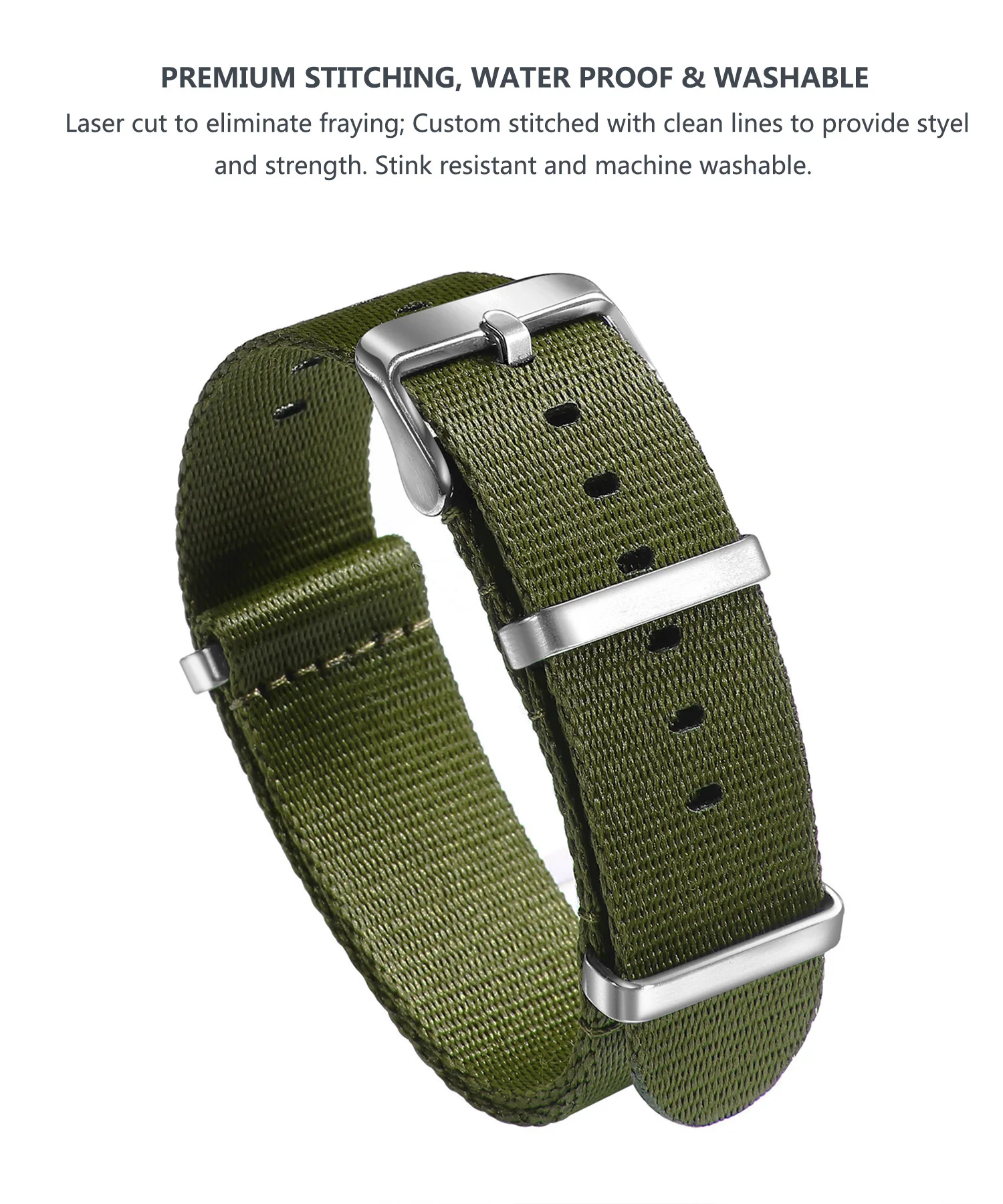Nylon-Uhrenarmband, 20 mm, 22 mm, bequeme Uhrenarmbänder, Schlaufe, militärisch, waschbar, für Herren-Uhrenarmbänder – Detail 7