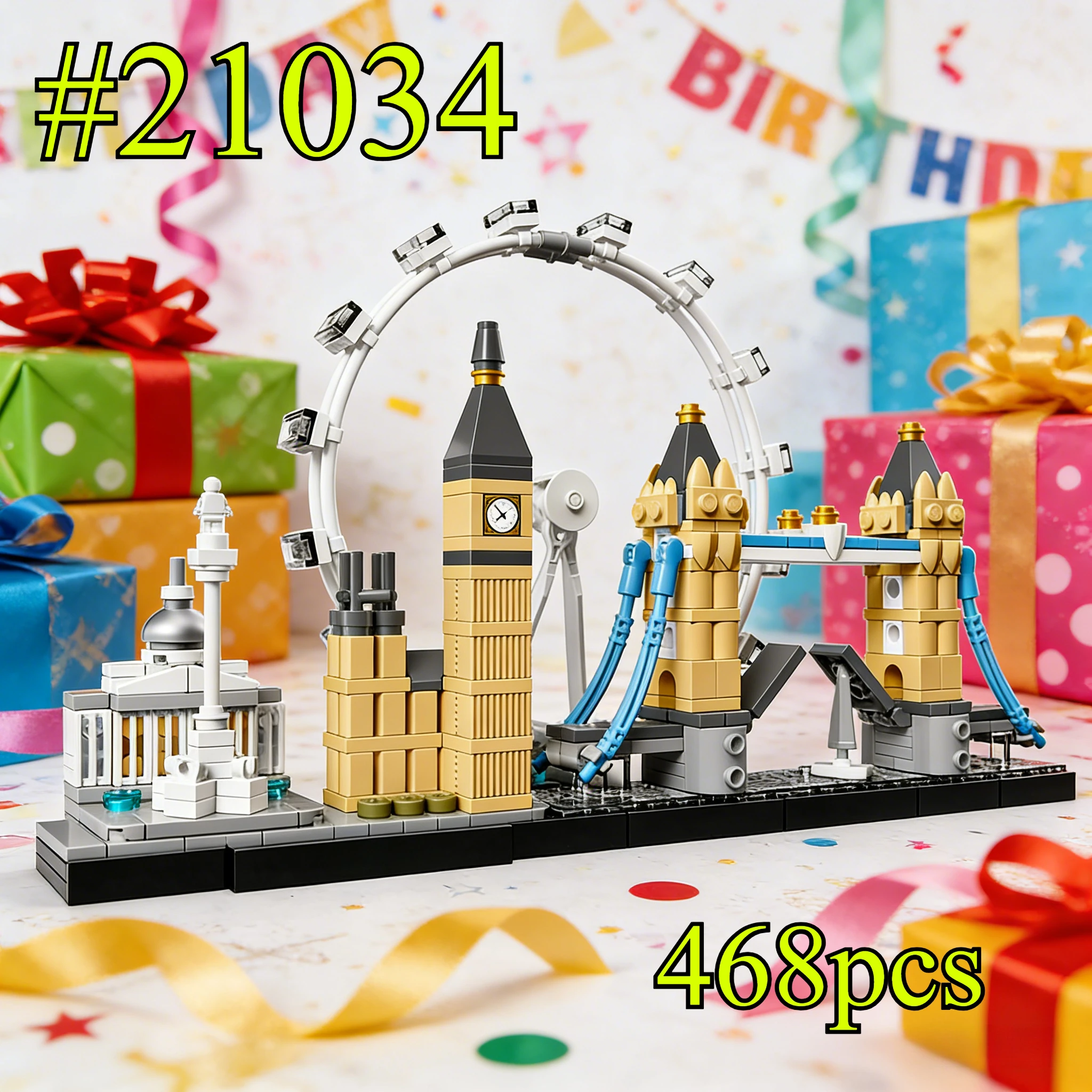 

Архитектурная культура в Лондоне 21034, наборы строительных блоков, подходящие для рождественских подарков, совместимые с частицами Legoed, 468 шт.