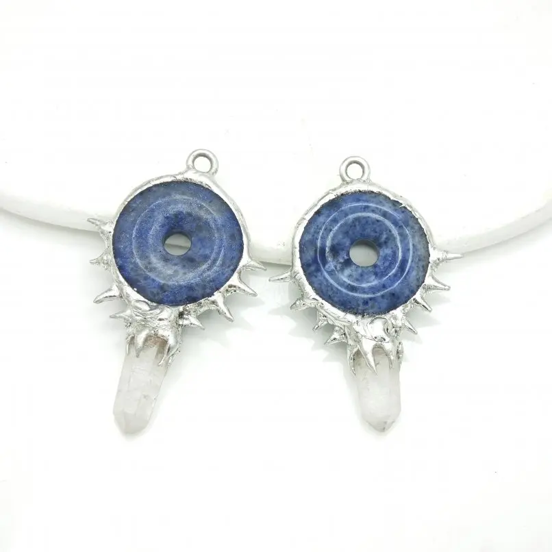 

10Pcs Handmade Pillar Free Form Point Pendant Soldered Clear Crystal Blue Aventurine Approx 52mm Jewelry