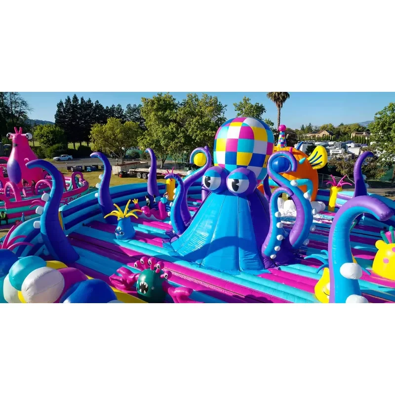 Commercial Ocean Theme Inflatable Playground with Octopus Slide and Foam Party Zone for Kids
