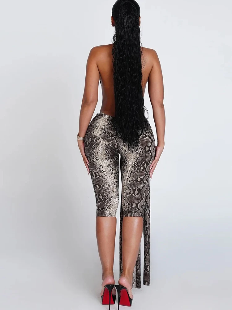 

Whatiwear Midnight сексуальный лоскутный комбинезон с лямкой на шее, женский комбинезон с v-образным вырезом, змеевидной лентой и узлом, без рукавов, с открытой спиной для тренировок, дикие комбинезоны