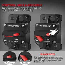 30A-300A Waterproof Circuit Breaker 12V Manual Reset Trolling Boat Audio Fuse Car Power Protection 48VDC