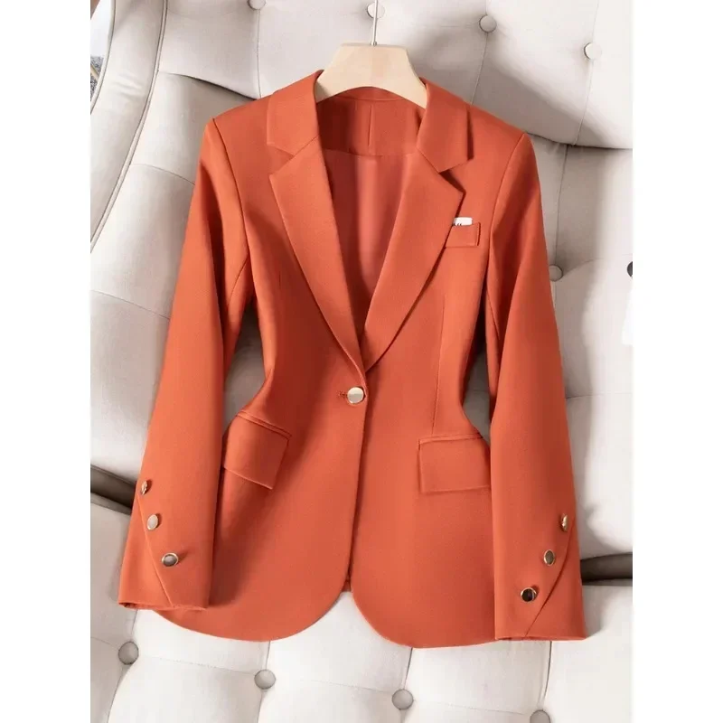 Blazer Formal de manga comprida feminino, Jaqueta Desgaste de Trabalho, Escritório, senhoras, Negócios, Outono, Inverno, Laranja, Cáqui, Preto, Moda Feminina