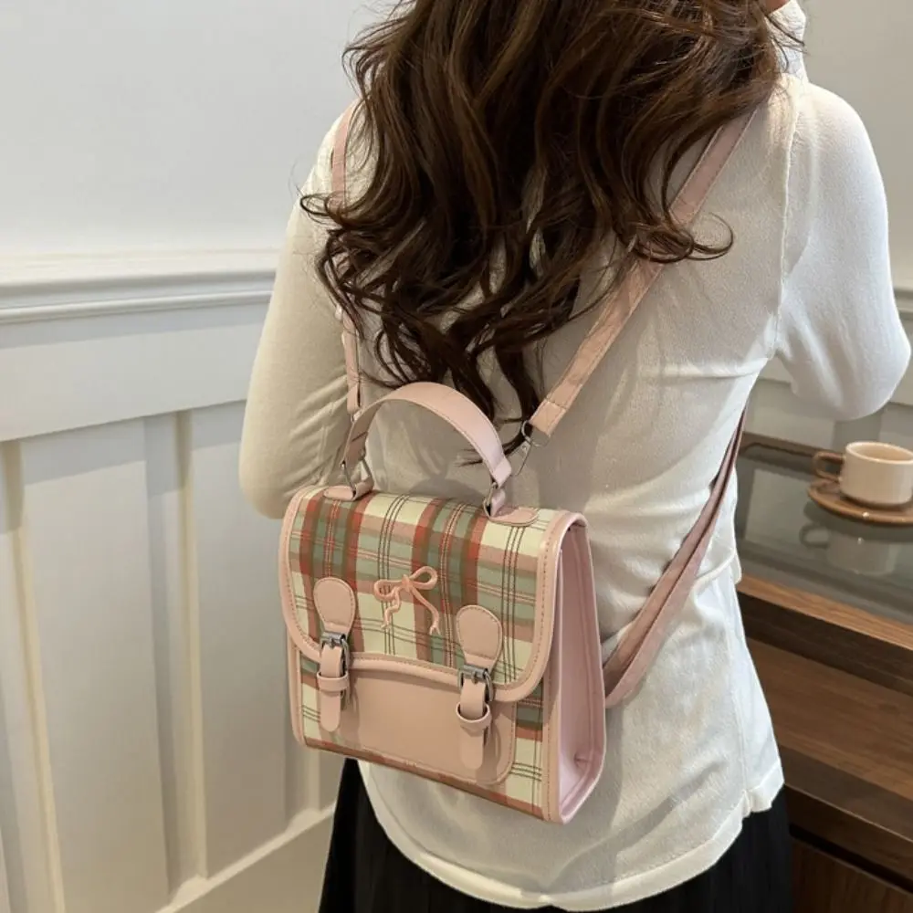 Leuke PU College Style Rugzak Geruite Handtas Tieners Schooltas Schoudertas Raster Boog Rugzak Kinderen