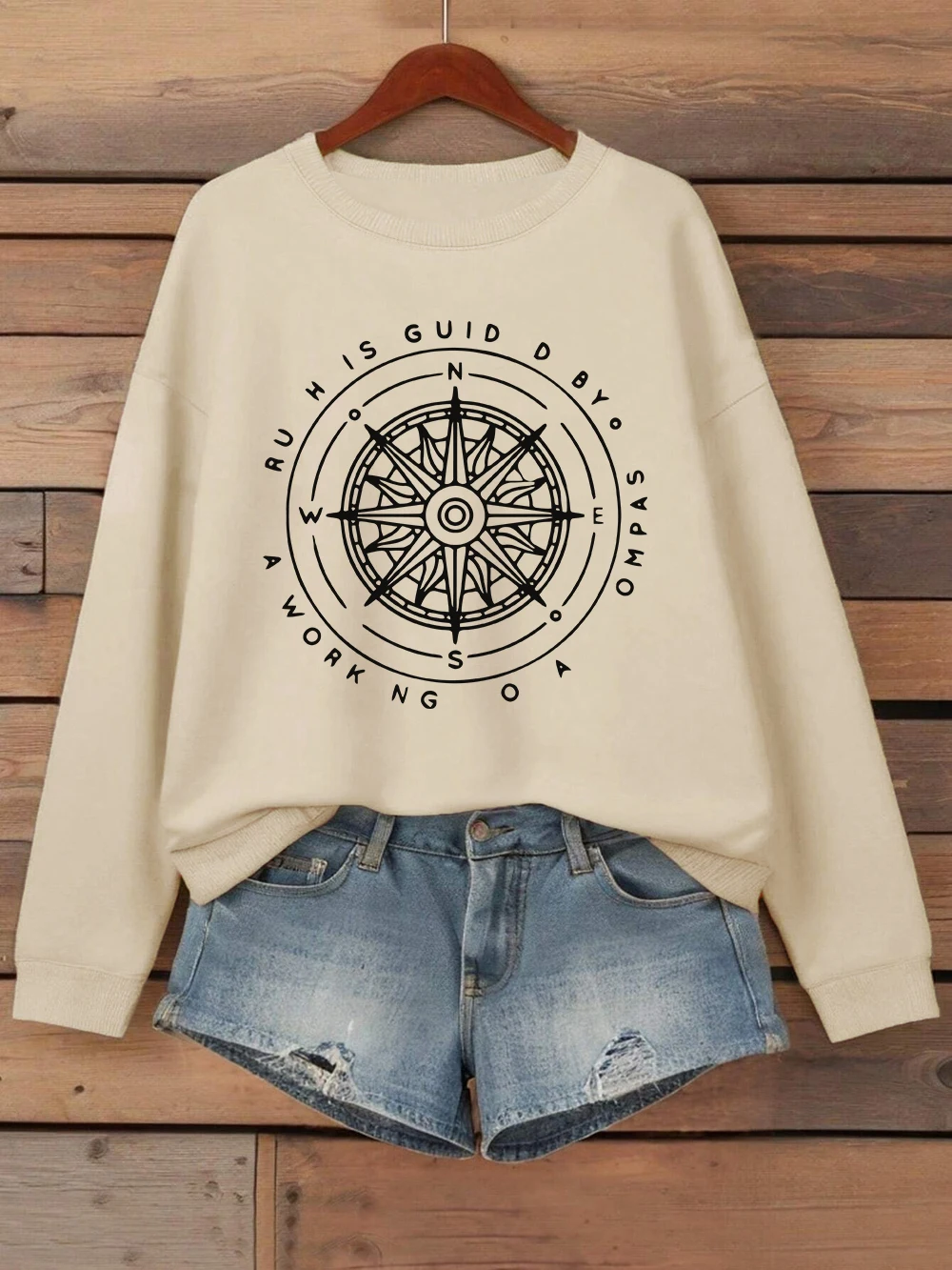 الأبجدية البوصلة بلوزات المرأة الخريف الشتاء الصوف الدافئة هوديس Crewneck فضفاض البلوز ملابس نسائية ناعمة غير رسمية