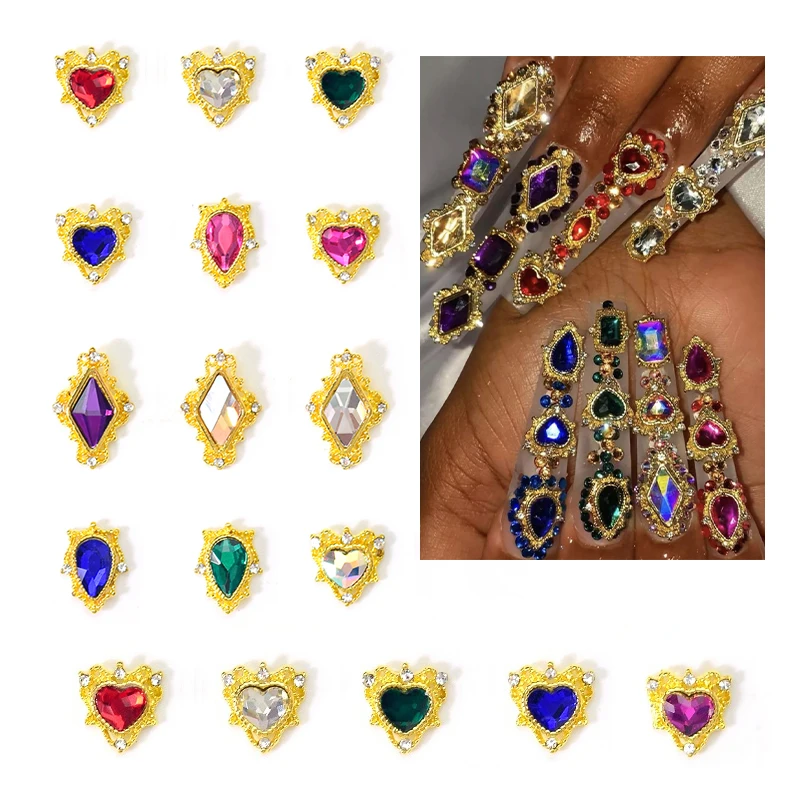 10pcs Heart AB Crystal 3D Rhinestone Nail Art Decorations Luxury Alloy Nail Charms Gems DIY Jewelry Manicure Nails Supplies