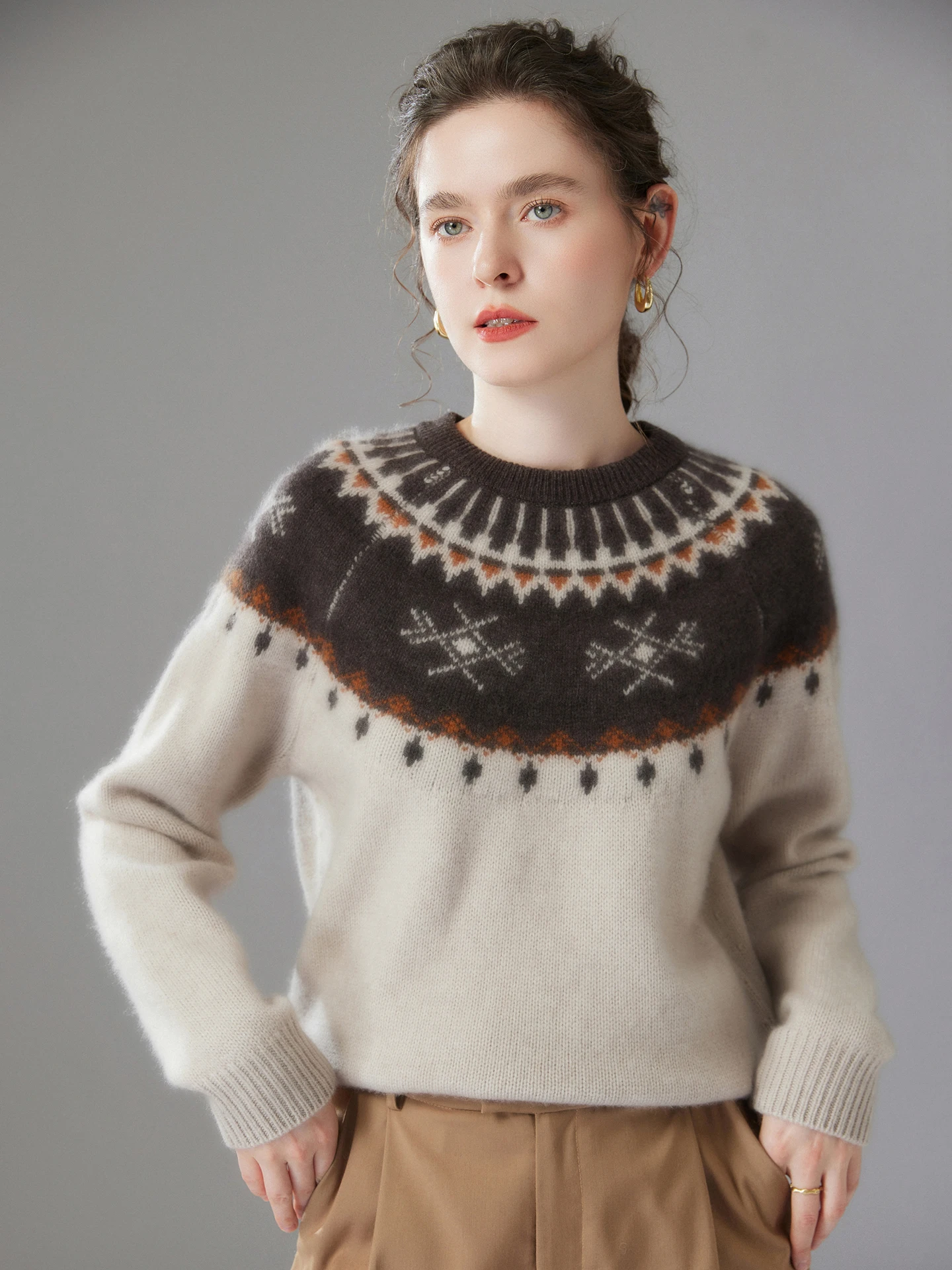 TLOML Chic Dames 100% Kasjmier Trui O-hals Vintage Jacquard Trui Herfst Winter Zacht Warm Dikker Kasjmier Truien Tops