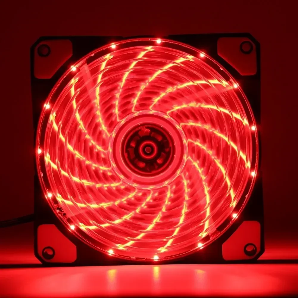 12VDC 3P IDE 4pin 120mm PC Computer 16dB Ultra Silent 15 LEDs Case Fan Heatsink Cooler Cooling Anti-Vibration Rubber,12CM Fan