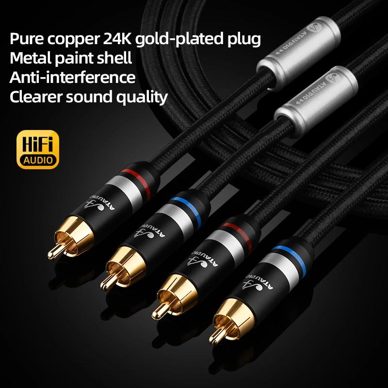 1 Pair High Quality 6N OFC HiFi RCA Cable for Amplifier Subwoofer DAC Audio Cable Signal 2RCA to 2RCA Interconnect Cable