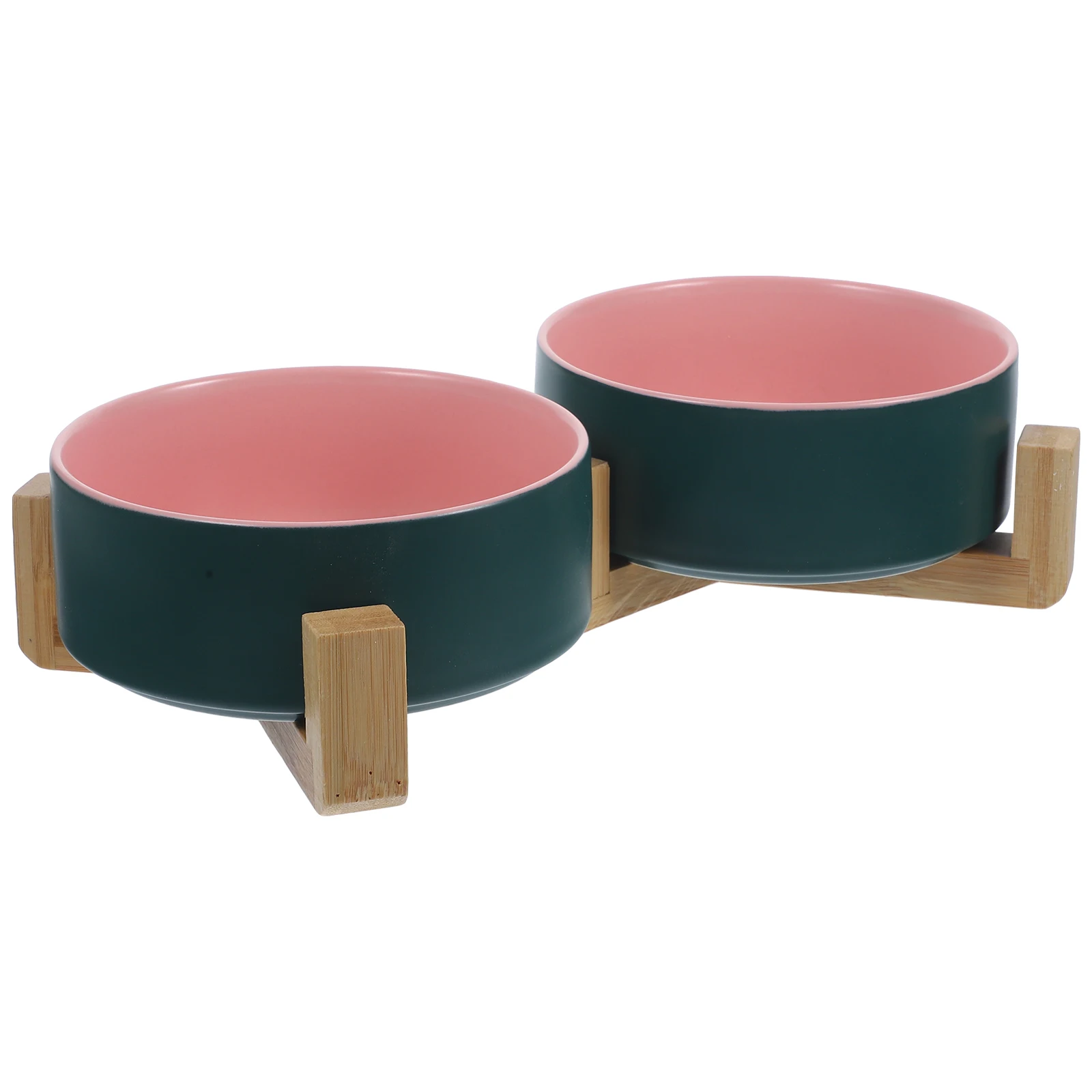 

Ceramic Cat Bowl Water Feeder Double Use Wooden Connection Large Capacity Durable Reusable Pet Feeding Accessory