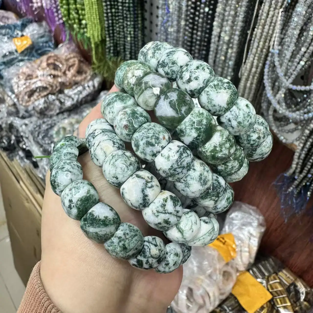 Natural Tree Agate Stone Beads Bracelet 10x13mm Energy Gemstone Bangle Women Men Unisex Stretch Fashion Gift Elegant Green New