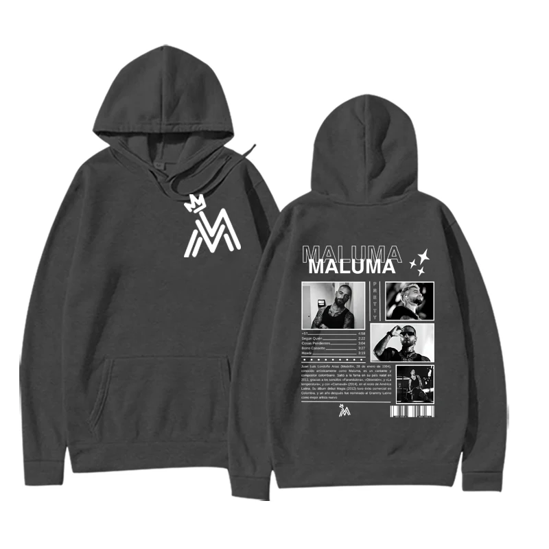 랩퍼 가수 Maluma 음악 앨범 커버 패션 프린트 까마귀 남성 여성 빈티지 스웨트 프린트 그래픽 오버 사이즈 유니섹스