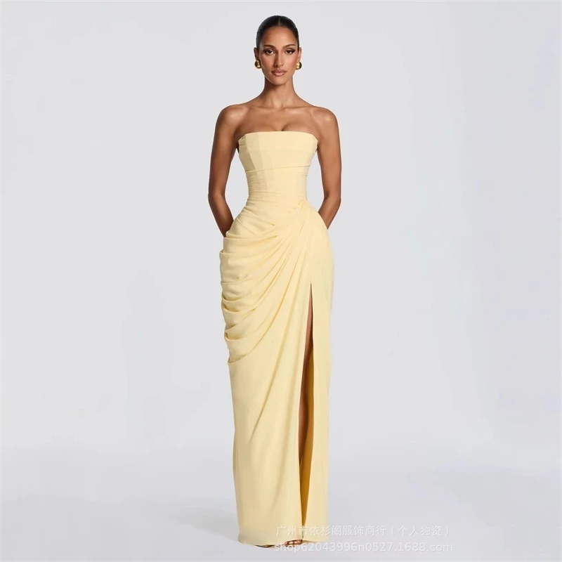 

Sexy Dress Women Fashion Vintage Sleeveless Dresses Solid Slim Strapless Backless Split Maxi 2026 New Spring Summer Dress