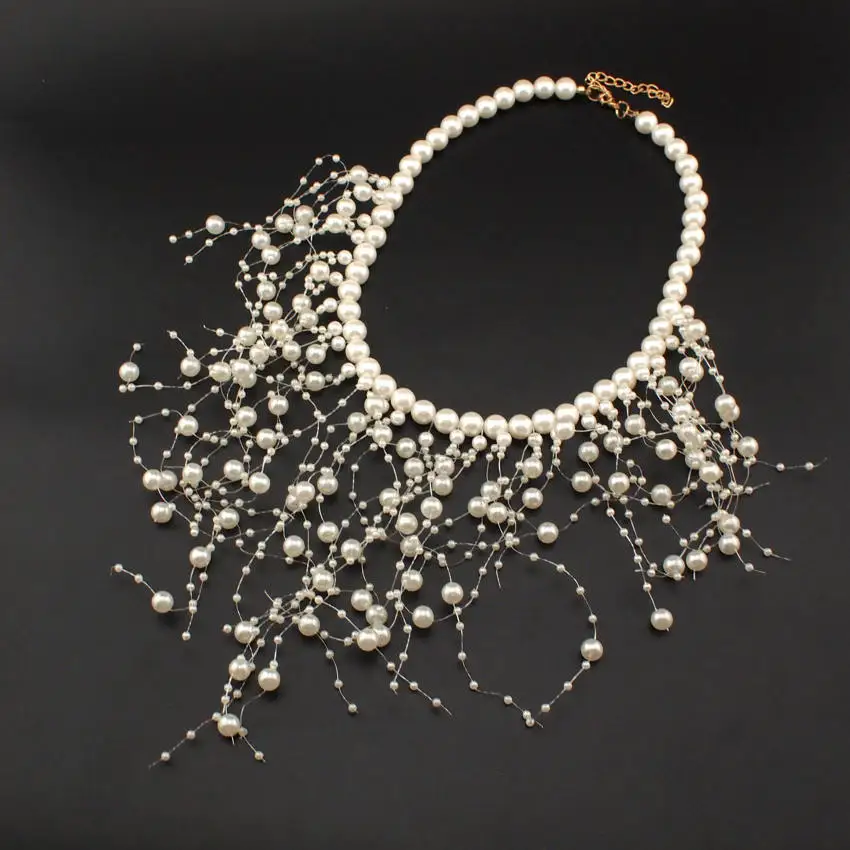 Fashion Simulated Pearl Necklaces Beads Collar Choker For Women Long PendantStatement Jewelry Party Wedding Accessories