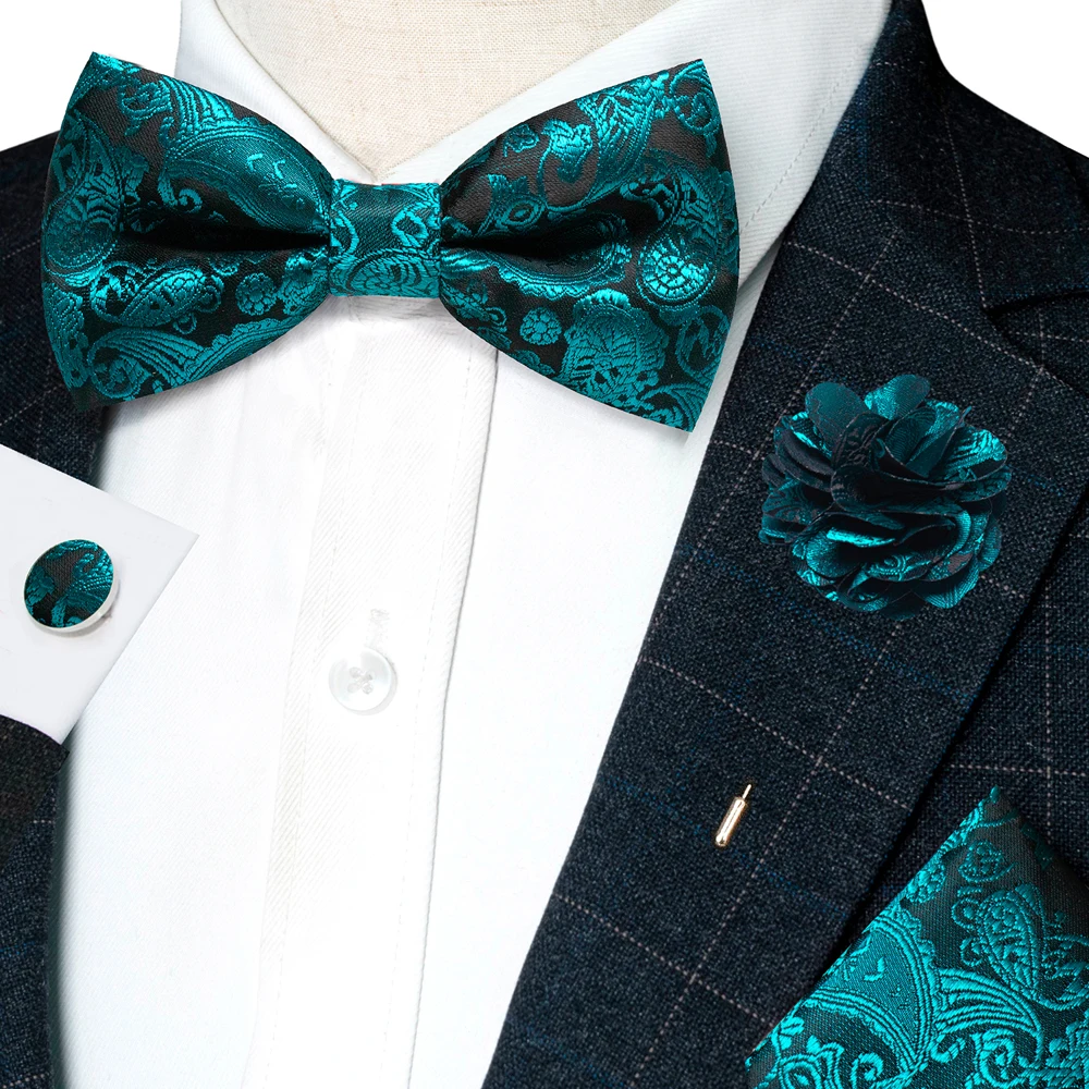 Champagner-Seiden-Jacquard-Paisley-Fliege für Herren, Brosche, Einstecktuch, Manschettenknöpfe-Set, vorgebundene Fliege mit Schmetterlingsknoten für Männer, Hochzeit, Geschäft – Detail 32