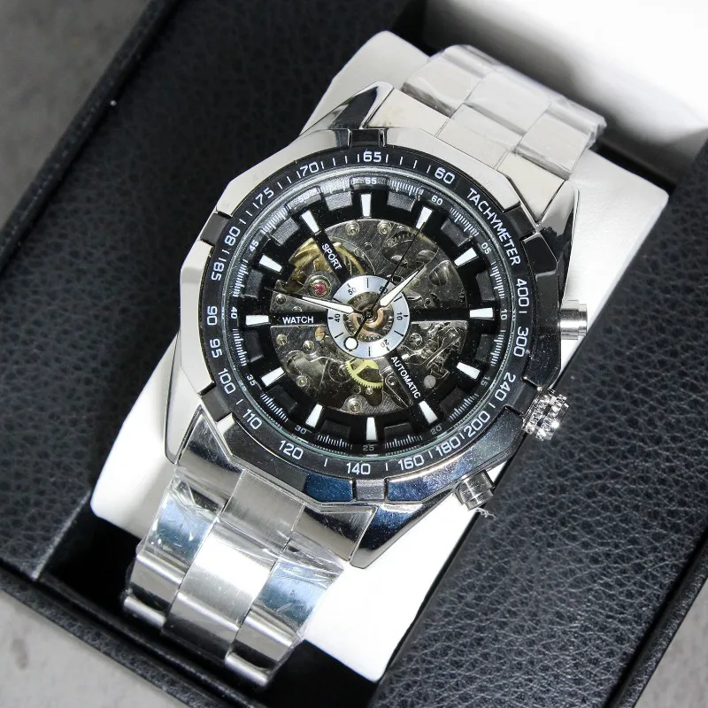 Men's Skeleton Automatic Self-Wind Mechanical Watch - Stainless Steel Strap, Openwork Design watch