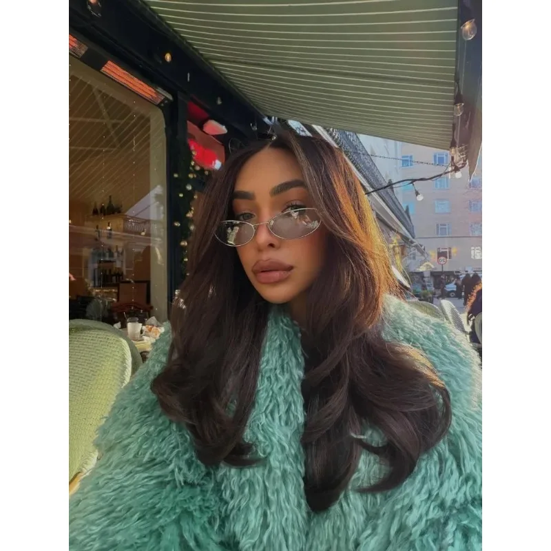

Retro Green Faux Fur Coat Women Fashion Full Sleeve Lapel V-neck Loose Furry Thicken Warm Coats Lady Winter Highstreet Outerwear