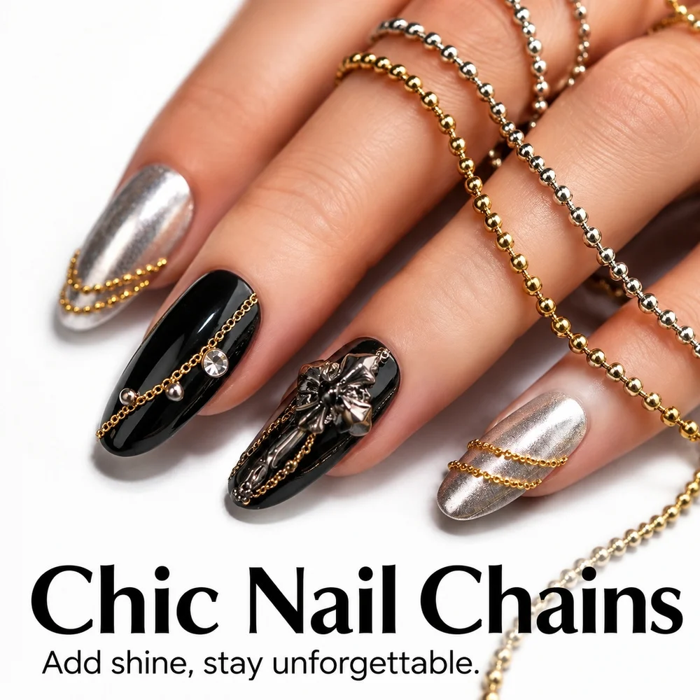 6Grids Streetwear Y2K Nail Chain Charms Multicolor Alloy Tiny Ball Bead Chains DIY Teen Girls Cool Nail Art Kit