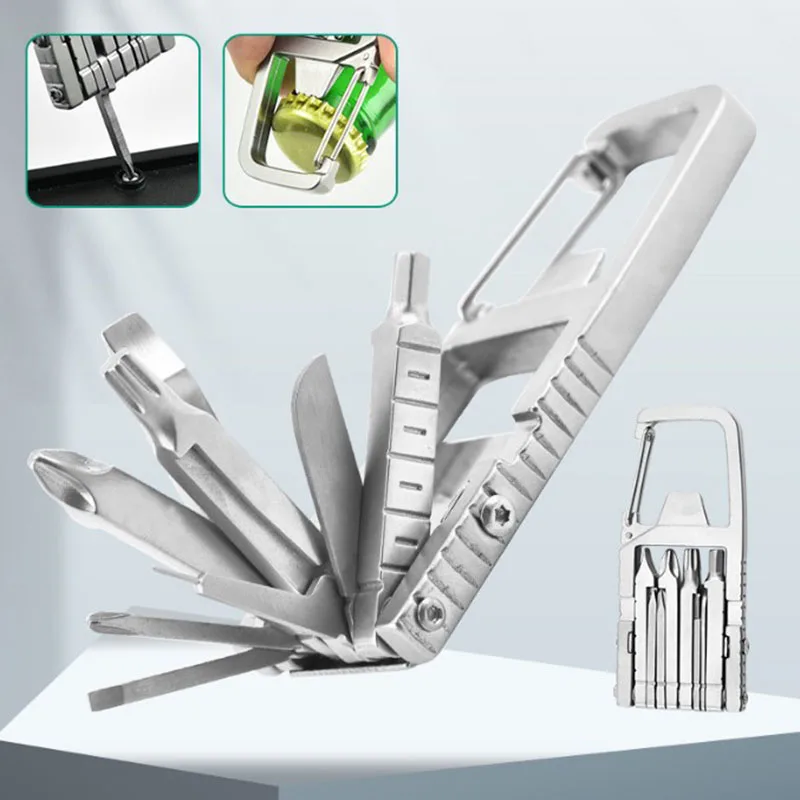 Keychain Multitool 12 in 1 Folding Multi Tool Stainless Steel Outdoor Screwdriver Bit 12 in 1 Keychain Multitool